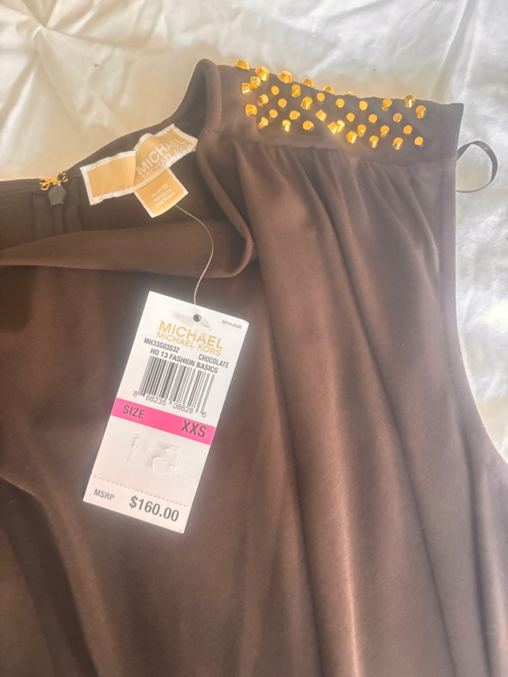 Michael Kors NWT Chocolate Draped Jumpsuit Studded Shoulder XXS Chic - Picture 5 of 7